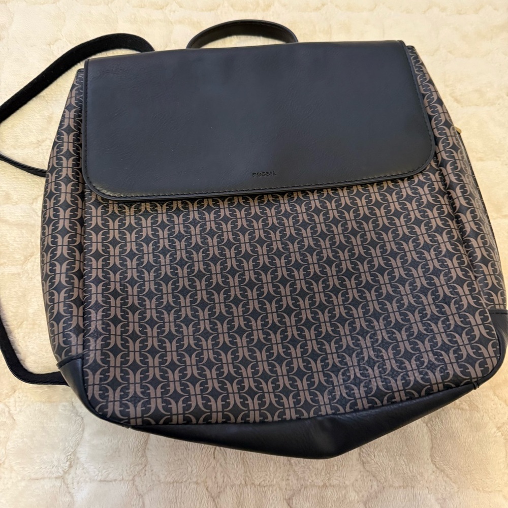 Fossil Black and Brown Monogram Travel Bag